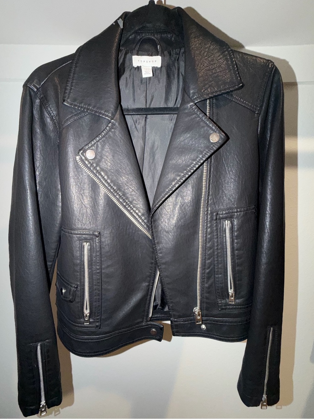 Topshop Faux Leather Biker Jacket Moto Jacket Black Size 6